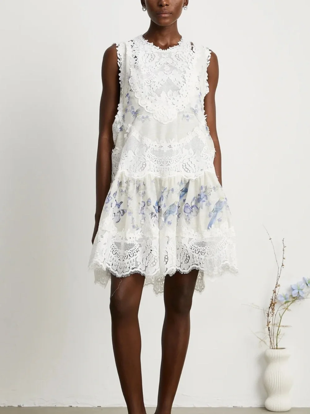 NWT Miss Rosier Zimmerman Two Pieces White Floral Mini Dress Size Large